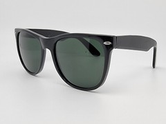 Vintage Gloss Black Frame Green Glass Lens Square Sunglasses China 53-17-134