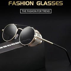Retro Gothic Steampunk Sunglasses Black, Gold Polarized Metal Frame Glasses