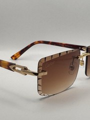 Cartier C Décor Diamond Cut Brown Lens With Gold & Havana Temples