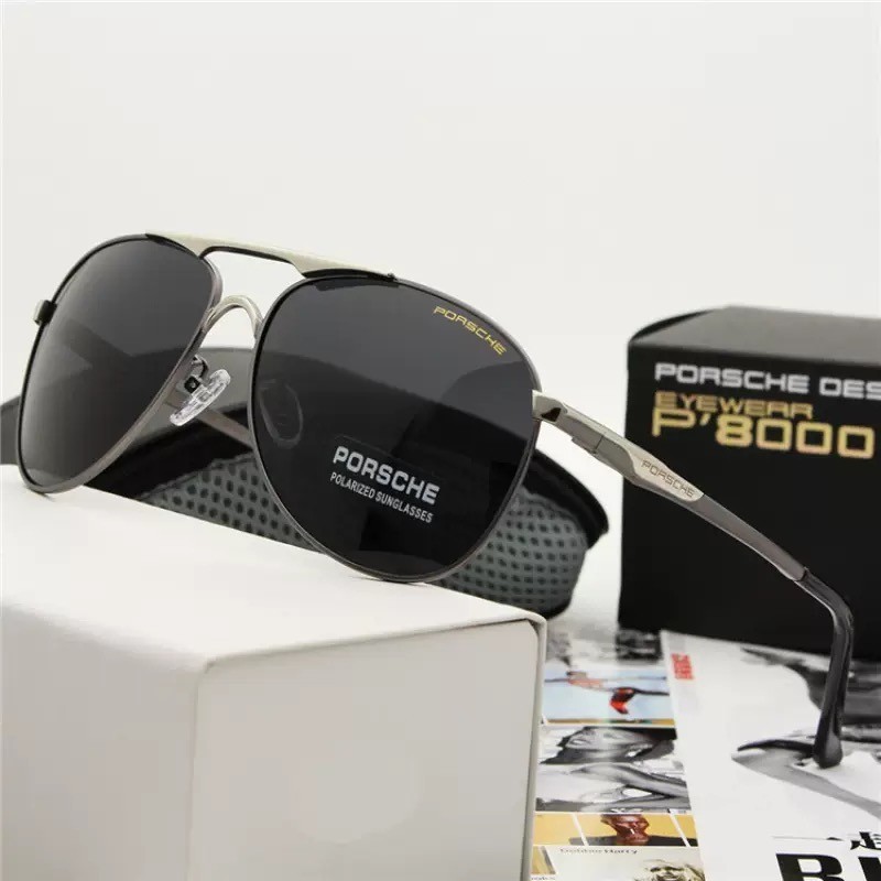 Polarized Porsche Flex Arms Round Metal Aviator Sunglasses Silver Smoke PH10