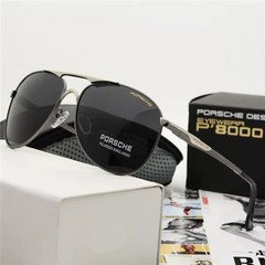Polarized Porsche Flex Arms Round Metal Aviator Sunglasses Silver Smoke PH10