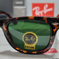 Ray-Ban RB2140-F Wayfarer Sunglasses Tortoise Frame Glass Green Lens 50-22 mm
