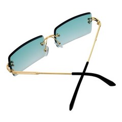 PREMIERE – Luxury 90s Small Metal Rimless Rectangle Sunglasses Gold Green Tint