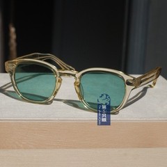 Vintage green sunglasses Jonny Depp yellow acetate frame light green lens SMALL