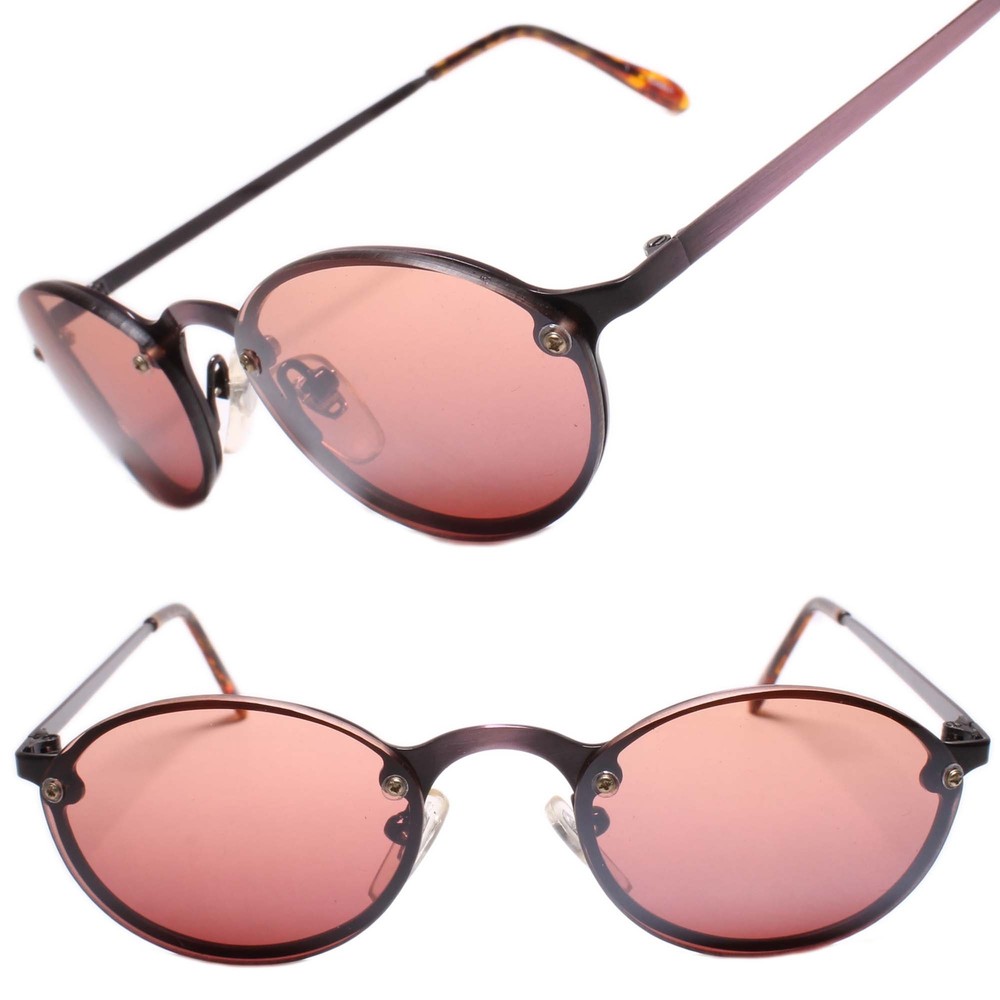 Mens Classic True Genuine Vintage 80s Pink Lens Round Oval Sunglasses Pink Frame