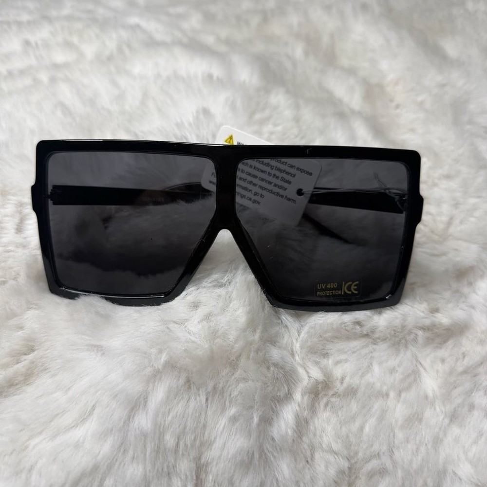 Squared Rectangular Flat Top Mob Plastic Oversize Sunglasses Matte Black Solid B