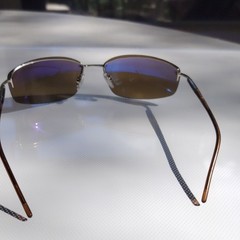 Men’s Rimless Rectangle Sunglasses Mirrored Brown Plastic Lens Silver Metal