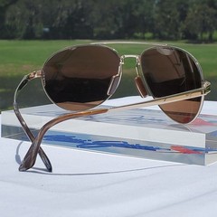 Maui Jim “PILOT” 210-16 RARE Gloss Gold STAINLESS STEEL Wrap Frame/Bronze Lenses