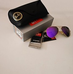 Ray-Ban RayBan RB3025 Aviator Matt Gold Frame Purple/ Violet Flash Lens 58mm