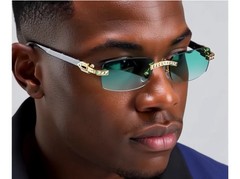 Eyewear Modern Designer Rectangle Retro Black Clear Lens Metal Luxury Woodgrain