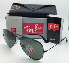 RAY-BAN Aviator Sunglasses RB 3025 002/58 58-14 Black Frames w/ Polarized Lenses