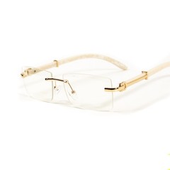 Men’s Vintage Gold Frame Rimless Hip Hop White Woodgrain Clear Lens Glasses