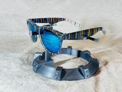 Custom PixelVivid Blue and Brown Solid Stripe Sunglasses with Blue Lenses