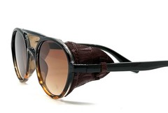 Men’s Women Sunglasses Vintage Steampunk Side Shields Leather Round Retro Shades