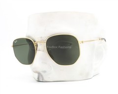 Ray-Ban Hexagonal Flat RB3548N 001 Sunglasses Shiny Gold Green Glass 54mm w/case