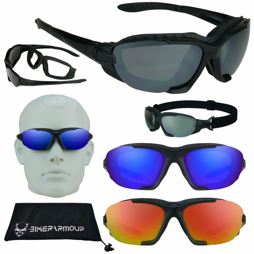 Foam Padded Motorcycle Sunglasses Goggles Strap Mirror Lenses Wont Touch Eyelash