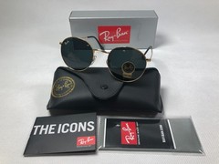 Ray-Ban RB3447 Round Metal Black Frame Gray Lens Sunglasses