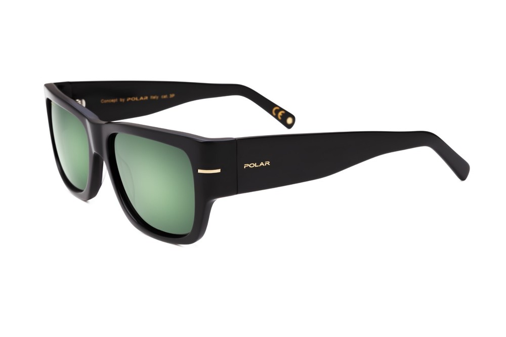 Polar Gold 166 (77/G) Shiny Black/Solid Green Polarized Sunglasses Cal. 56