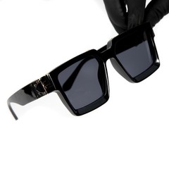 Classic Black Thick Square Frame Gold Trim Chunky Black Tinted Lens Sunglasses