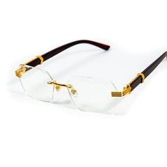 Men’s Clear Lens Wood Grain Gold Frame Retro Hip Hop Vintage Glasses