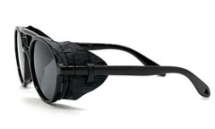 Men’s Women Sunglasses Vintage Steampunk Side Shields Leather Round Retro Shades