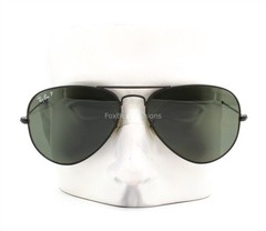 Ray-Ban Aviator Sunglasses RB3025 002/58 Shiny Black Polarized Green 58mm w/case
