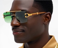 Mens Sunglasses Hip Hop Quavo Migos Rimless Gold SQUARE Frame Diamond Cut Lens