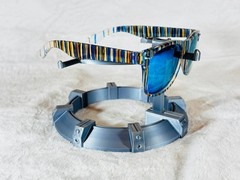 Custom PixelVivid Blue and Brown Solid Stripe Sunglasses with Blue Lenses