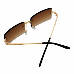 PREMIERE – Luxury 90s Small Metal Rimless Rectangle Sunglasses Gold Amber