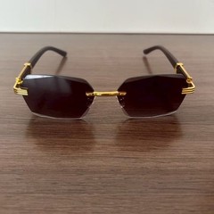 《 left》 Rimless Sunglasses, Square Type, Edges None, Gray Lens, Wood-like