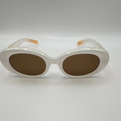 Unisex White Plastic Oval Sunglasses Brown Tinted Plastic Lenses 58036 50-21
