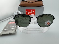 RAY-BAN HEXAGONAL RB3548N 002/58 BLACK G-15 GREEN POLARIZED SUNGLASSES 54MM NEW