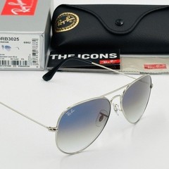 New Ray-Ban RB3025 Aviator Sunglasses Silver Frame Light Blue Gradient Lens 58mm