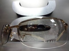 Men’s Classy Elegant CONTEMPORARY MODERN WRAP Clear Lens SUN GLASSES Gold Frame