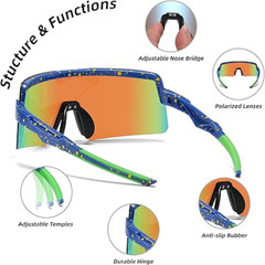 OMEKOL Sport Sunglasses polarized Unisex Adults UV400 blue green yellow
