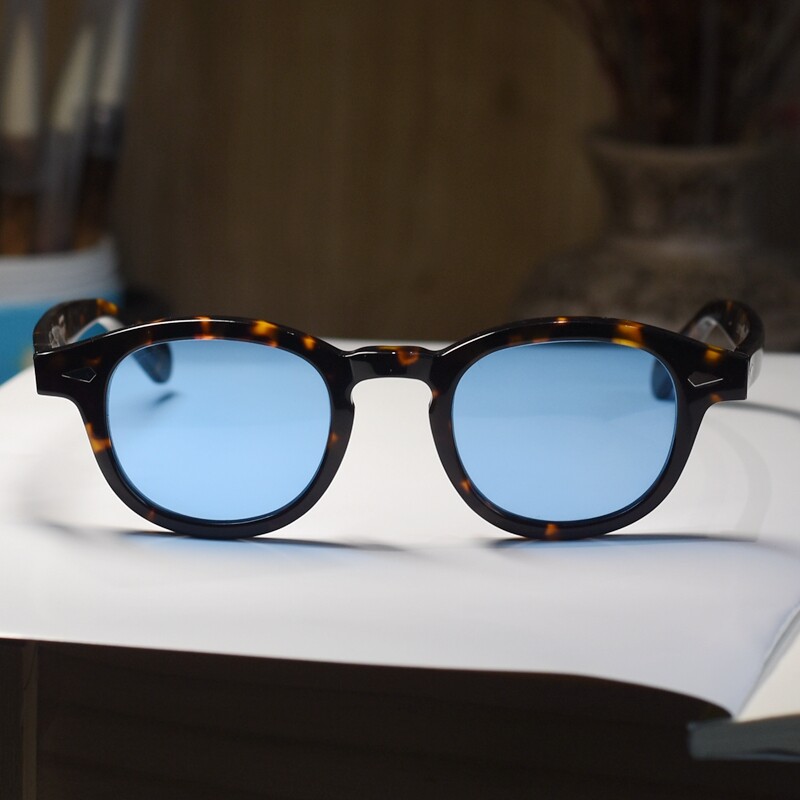Johnny Depp sunglasses mens solid acetate tortoise glasses sky blue lens SMALL