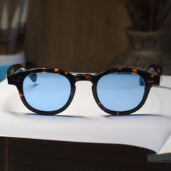 Johnny Depp sunglasses mens solid acetate tortoise glasses sky blue lens SMALL