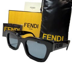 FENDI SIGNATURE FE40119I 01V SHINY BLACK W/BLUE LENS AUTHENTIC SUNGLASSES 50-22