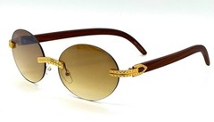 Slim Oval Round Rimless Wood Luxury Sunglasses HIP HOP Buffs Shades Rapper New