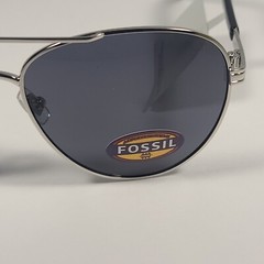 Fossil FM146 Men’s Pilot Style Sunglasses Silver Black Frame Solid Gray Lens 58