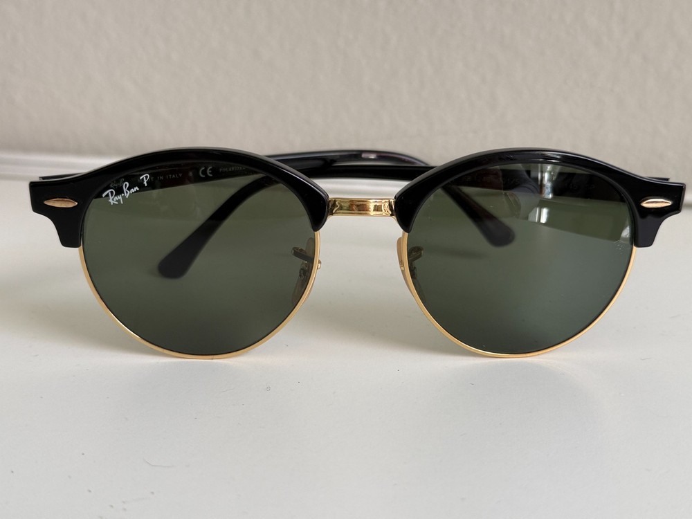 Ray-Ban RB4246 Clubmaster 901/58 Sunglasses Black Gold Frame Green Polarized