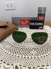 Brand New Ray-Ban Aviator Pilot RB3025 Gold Frame Green Lenses Large 62mm