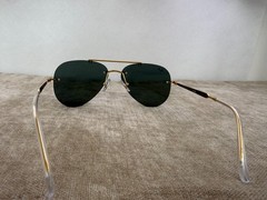 Ray-Ban RB3791 Rimless Aviator Sunglasses, Gold Frame, Solid Green Lens