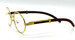 Men’s Hip Hop Clear Lens Vintage Oval Gold Frame Retro Wood Grain Glasses