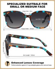 Blue Floral Cateye Acetate Sunglasses for Women Polarized UV Protection, Ladi…