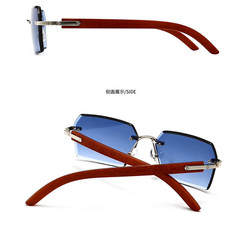 Sunglasses Rimless UV400 Protection Blue Lens Rectangular Rapper Hip Hop Style