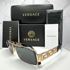 VERSACE Sunglasses New Gold Metal Rectangular Logo Retro Authentic Gray Lens