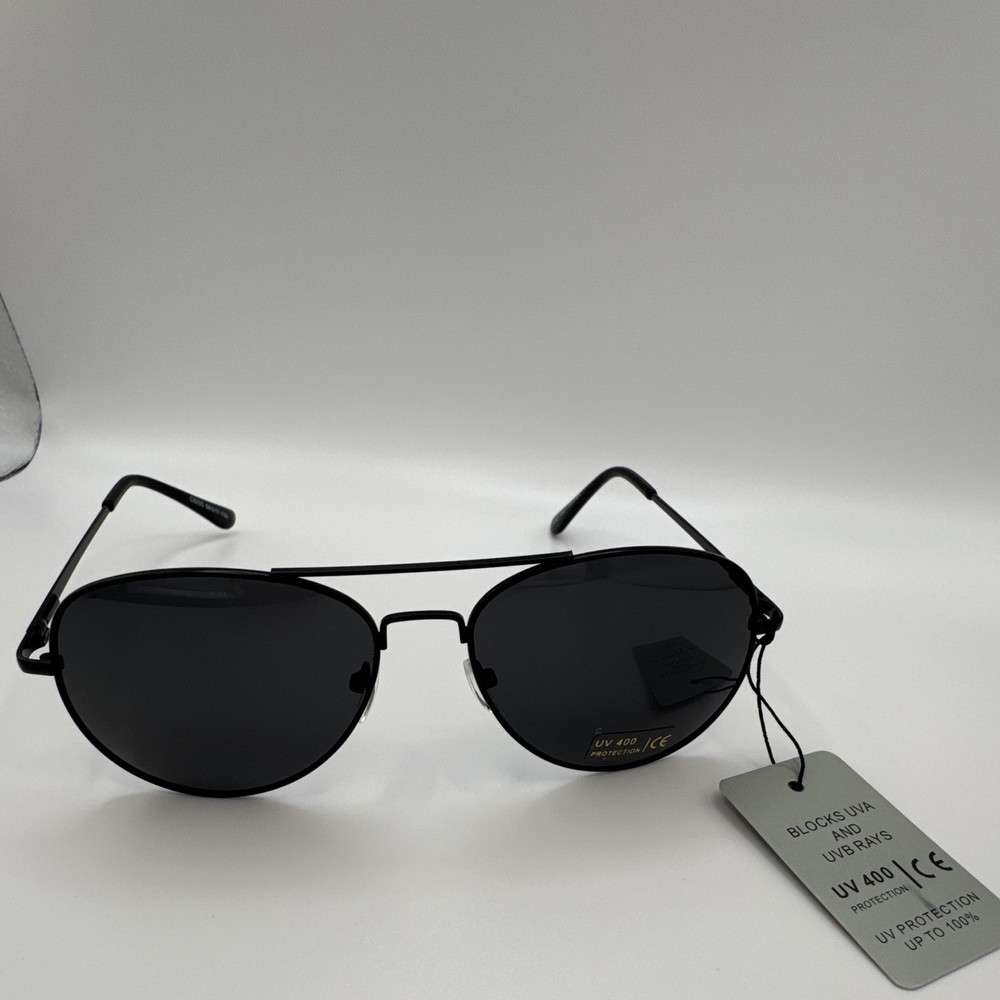 Men’s Aviator Sunglasses Black Metal Frame Black Tinted Plastic Lenses UV400