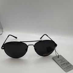 Men’s Aviator Sunglasses Black Metal Frame Black Tinted Plastic Lenses UV400