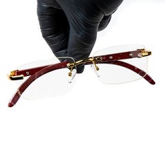 Men’s Clear Lens Wood Grain Gold Frame Retro Rectangular Hip Hop Luxury Glasses
